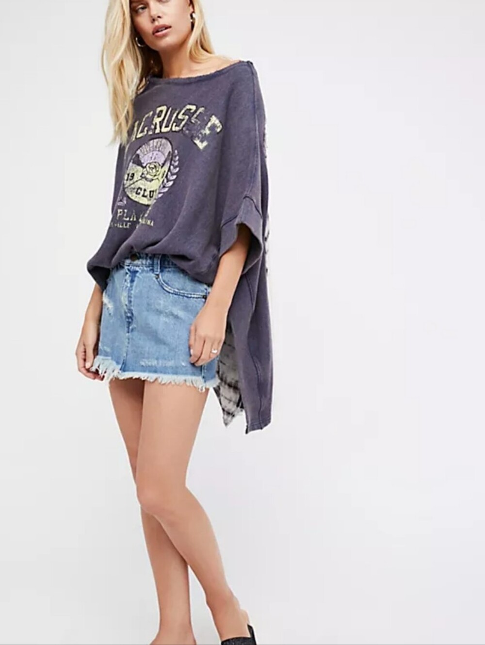Free People Off Side Pull Over Upcycled Lacrosse Distressed Look Sweatshirt Vest